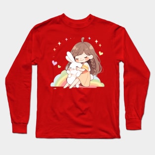 cut , rabbit , girl , rainbow Long Sleeve T-Shirt